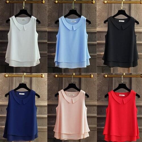 New Summer Casual Plus Size Camis Chiffon Tops Women Ruffles Loose All-Match Camisole Peter pan Collar Sleveless Tank Tops Mw673