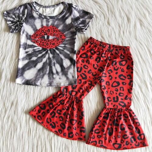 New Fashion Kids Clothing Set Toddler Baby Girls Designer Clothes Boutique Bell Bottom Outfits Leopard Summer Baby Clothing Sets