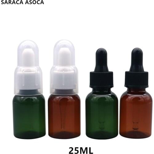 Wholesale 25ml Glass Dropper Plastic Essential Oil Bottle 50pcs/lot PET Brown Color Essential Oil Bottles