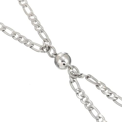 2pcs Stainless Steel Couple Pendant Necklace Set Magnetic Paired Metal Chain Punk Hip Hop Necklace for Women Men Fashion Jewelry