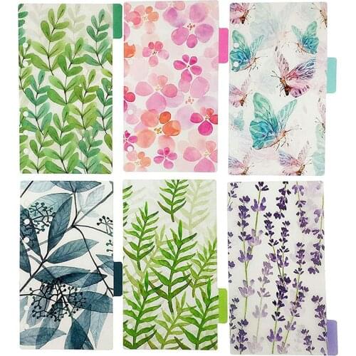 6PCS Set Of A6 Size Loose Leaf 6 Ring Planner Plastic Waterproof Adhesive Index Indexer Various Pattern Designs