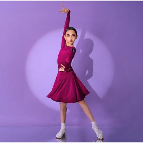 G3549 Latin Dance Dress for Girl Ballroom Dancing Rumba Samba Latin Kids Dance Costume Long Sleeves Modern Carnival Jazz Dress