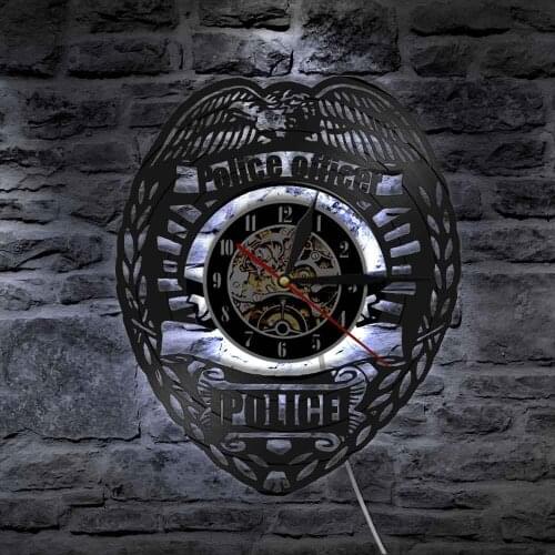 Police Officer Wall Hanging Clock Police Badge Vinyl Record Wall Clock Police Station Decor Wall Watch Policemen Retirement Gift