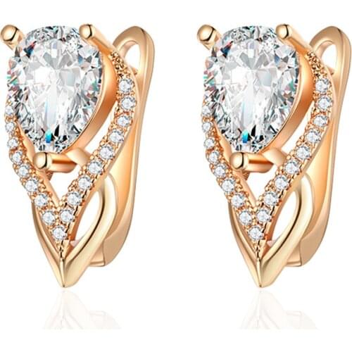 Romantic Cubic Zirconia Stud Earrings for Women Gold Silver Color Heart Shape CZ Ear Studs Wedding Party Fine Jewelry Girls Gift