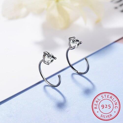 S925 Sterling Silver Earring Fashion Personality Zircon Hook Half Circle Screw Earring Ear Bone Nails Wild Female Silver Jewelry