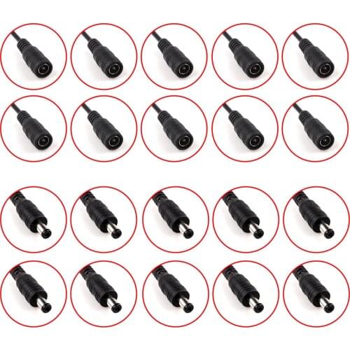 10 Set DC 12V 5.5 x 2.1mm Male / Female Connector Power Plug With Cord Cable For LED Strip 5050 3528