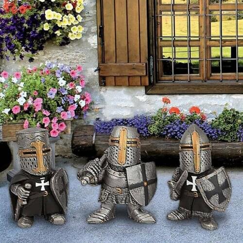 1Pcs Knight Dwarf Guard Resin Sculpture Decoration Miniature Templar Knight Crusader Armor Tall Suit Outdoor Garden Decoration