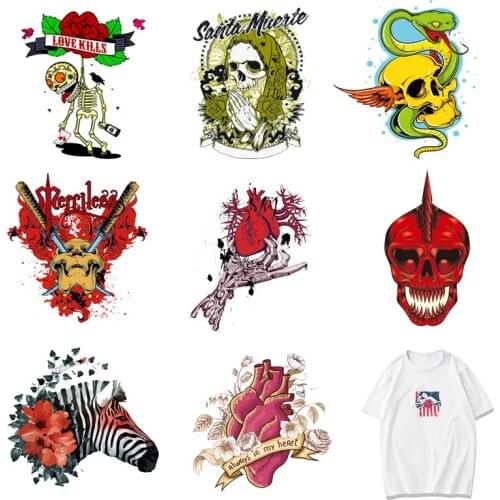 Iron-on Transfers for Clothing Patches for Clothes Skull Stickers Diy Heart Patch Flex Fusible Transfer Vinyl Adhesive Stripe A