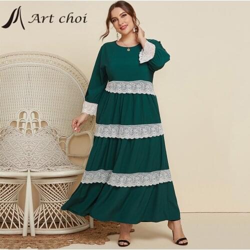 Spring Autumn Elegant Women Long Lace layered Dress Party Female Korean Style Splicing Tiered Skirt Ladies Vestido Plus size