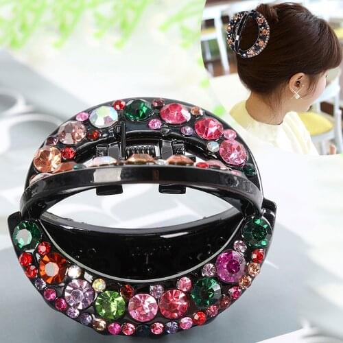 Retro Hollow Rhinestones Hair Clip Hairpins Round Crystal Crab Hair Claws For Women Girl Hair Accessories small and large size