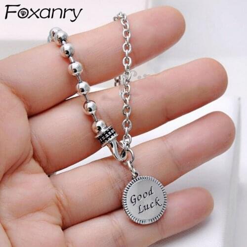Foxanry 925 Sterling Silver Bead Chain Brcacelet for Women INS Fashion Creative Good Luck Pendant Punk Hiphop Party Jewelry Gift