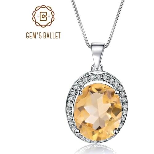 GEMS BALLET 925 Sterling Silver Birthstone Fine Jewelry 1.79Ct Natural Citrine Gemstone Pendant Necklace for Women Wedding
