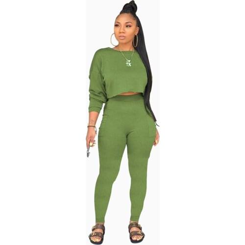 S-XXL Womens 2 Piece Outfits Long Sleeve Crop Top and High Waist Pocketed Joggers Casual Sweatsuits Set