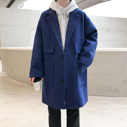 Winter Wool Coat Men Medium And Long Loose Woolen Tweed Windbreaker Mens Overcoat Outerwear Blends Coats Free Shipping