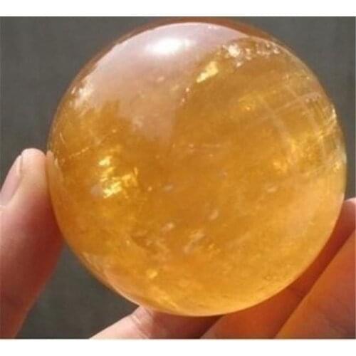 04990 Natural Citrine Calcite Quartz Crystal Sphere Ball Healing 40MM +Stand