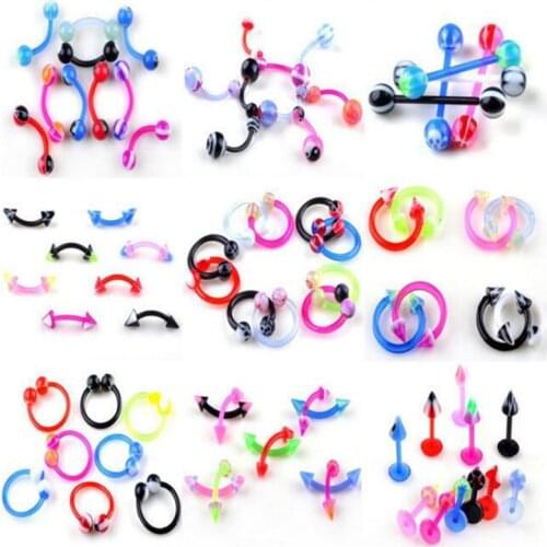 Mix Style Candy colors 2pcs/Lot Acrylic Labret Piercing 16G Labret Lip Rings Eyebrow Piercing Ball Rings Body Piercing Jewelry