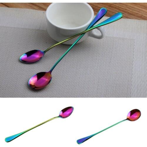 20cm Long Handle Dining Table Dinner Spoon Coffee Teaspoon Colorful Round/ Ova