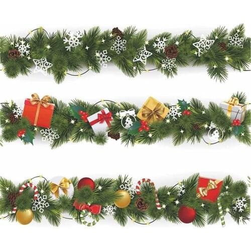2021 Merry Christmas Decorations for Home Decor Waistline Pine Branch Gift Ball Snowflake Window Glass Decoration Wall Stickers