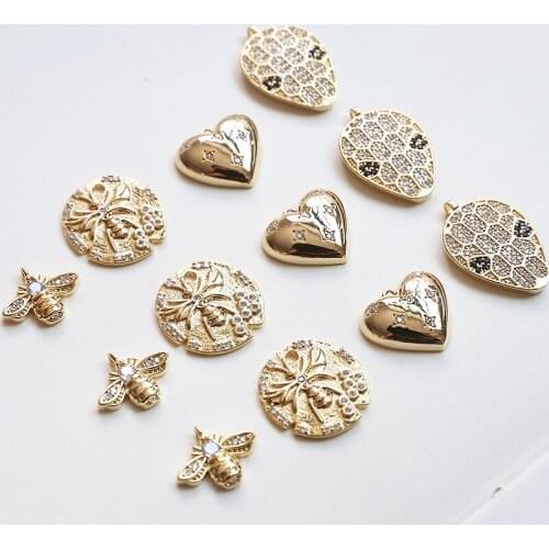 4pcs New Fashion Copper Earrings for Women inlaid zircon niche design small bee love pendant diy jewelry necklace accessories