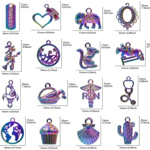 5Pcs/Lot Rainbow Color Shell Fearless Mirror Heart RN Stethophone Charms Diy Pendant Women Keychain Earrings Jewelry Wholesale