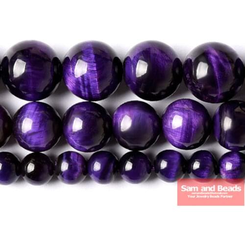 Free Shipping Natural Stone Smooth Round Purple Tiger Eye Beads 16" Strand 4 6 8 10MM Pick Size BTEB01