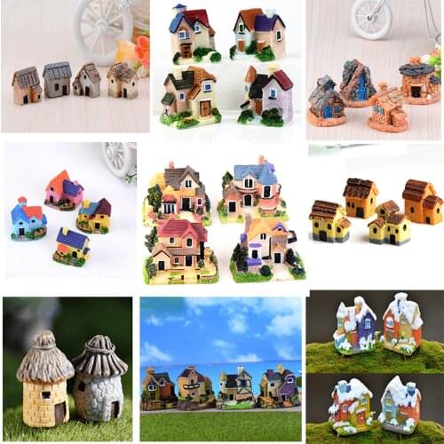 Big House Villa Figure decorative mini fairy garden cartoon Building statue jardin miniature Moss ornaments resin craft