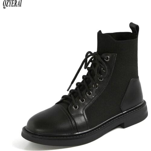 Ankle boots Genuine leather Women boots Motorcycle boots black 2020 autumn and winter Head layer cowhide Women shoes