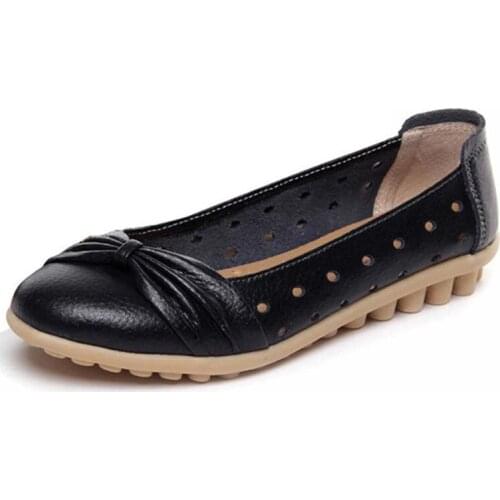 CEYANEAO Spring Summer Fashion Women Leather Shoes 2018 Fashion Bowknot Hollow Breathable Casual Flat Shoes Slip-on Massage C048