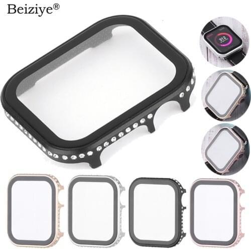 Watch Case+Tempered Glass For Apple Watch 42mm 38mm Diamond Screen Protector Case bumper For iWatch 40mm 44mm 6 5 SE Accessorie