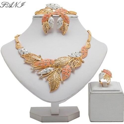 Fani African Beads Flower designer Jewelry Set Dubai Gold Colorful Jewelry Set Nigerian Wedding woman accessories Jewelry Set