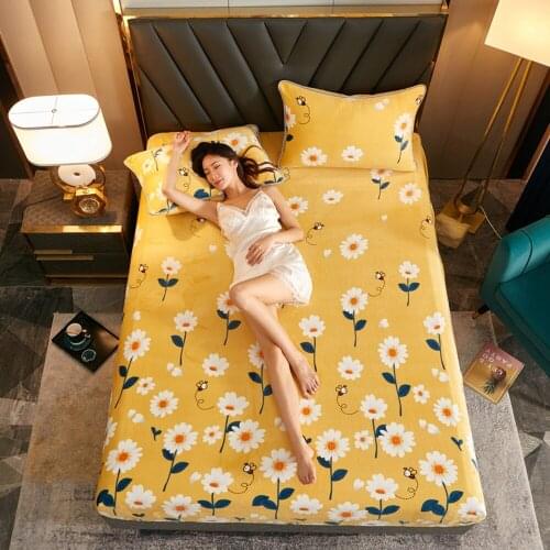 Flannel Bed Sheets Winter Warm Plush Fitted Sheet Thicken Soft Elastic Bed Linen Mattress Cover Queen King Size Bedspread