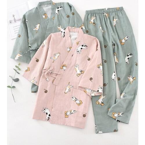 Japanese Style Kimono Cotton Sleepwear High-quality Nightwear Daily Nightgown Lingerie Sexy Cute Pajama Set Femme Pyjama