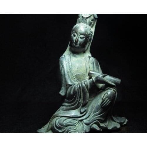 Chinese Buddhism Old Copper Bronze Guan Yin Kwan-Yin Boddhisattva Buddha Statue