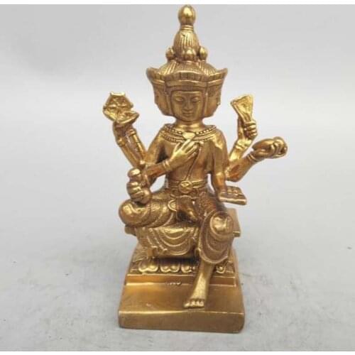 China seiko carving Pure brass Four faces Buddha small statue