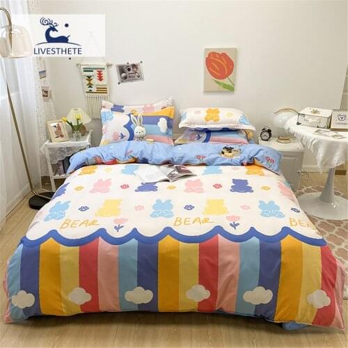 Liv-Esthete Duvet Cover Pillowcase Bed Sheet Bedding Set Bedclothes Lovely Bear Cloud Single Twin Child Kids Bed Linen Set