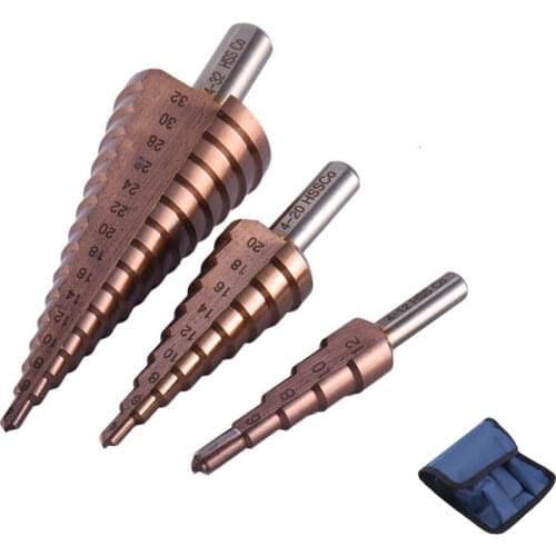 Hss 4241 6542 M35 high speed steel spiral groove step drill 4-12 / 4-20 / 4-32mm cone cutting tool steel woodworking metal drill