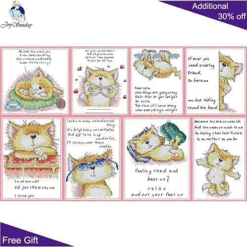 Joy Sunday Cute Cat DA527 DA528 DA529 DA530 DA531 DA532 DA533 DA534 Counted Stamped Home Decor Lovely Animal Cross Stitch kits