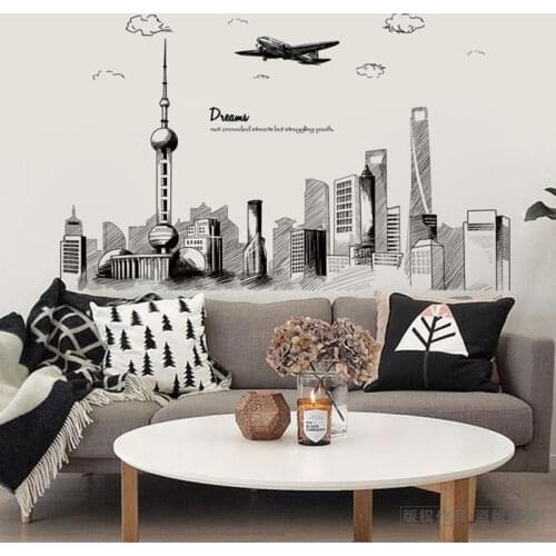 Dream City Wall Stickers Architecture Buildings Wall Stickers Living Room Bedroom Home Decoration Art Wall Decals Large Murals