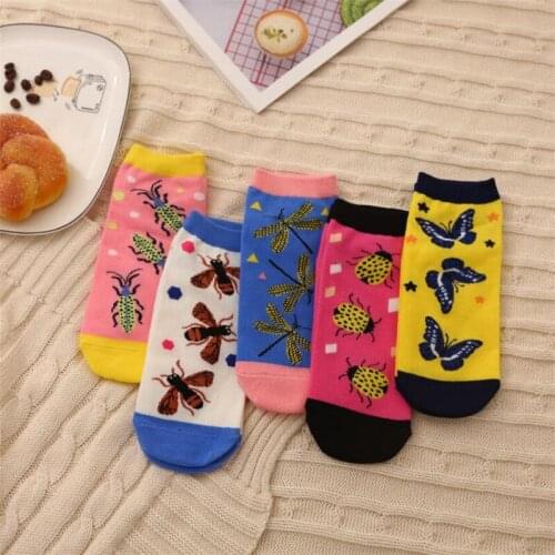 Spring and summer new womens socks student cotton socks insect series color trend cartoon plant leisure