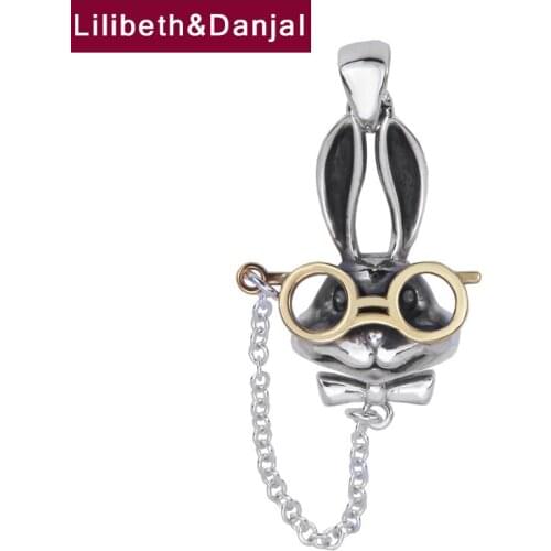 Gentleman Bunny With Glasses Necklace Pendant Real 925 Sterling Silver Fashion Fine Jewelry Women Men 2021 New Free Shipping P29