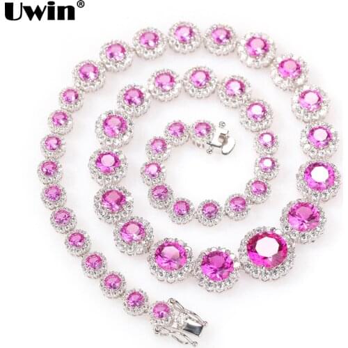 Uwin Round CZ Chain Necklaces AAA Cubic Zirconia Chains for Women Luxury Bling Floral Zircon Hiphop Jewelry for Drop Shipping