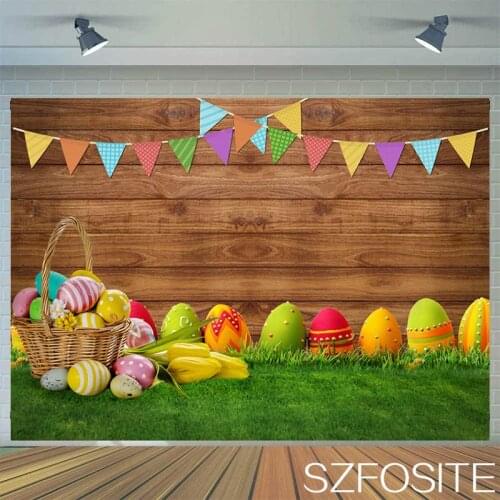 Easter Colored Eggs Meadow Retro Wooden Backdrop Cloth Holiday Family Room Decor Photography Photo Custom Kids Vinyl Background