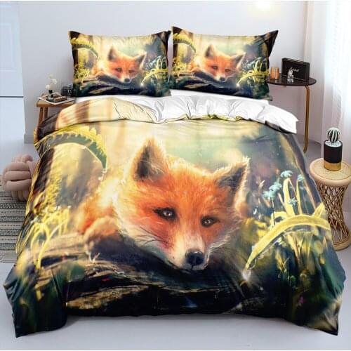 3D White Custom Animal Fox Linens Bed Duvet Covers Comforter Case Sets Pillow Covers Sets Full King Queen Double Size Bedclothes