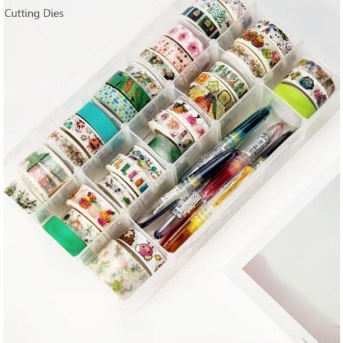 15 Compartments Clear Crafts Organizer Storage Box For Washi Tape Art Supplies Sticker Stationery