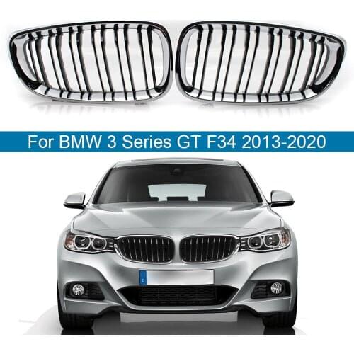 Pair Glossy Silver Car Front Bumper Kidney Grilles Grill Replacement For BMW 3 Series GT F34 2013-2020 320i 328i 335 Double Line