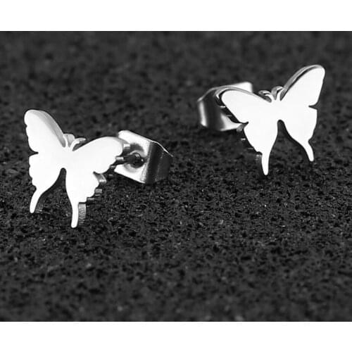 Korean Chic Stainless Steel Gold Color Butterfly Stud Earrings School Students Girls Cute Animal Jewelry Accessories Aretes