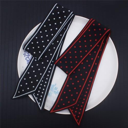 Silk Scarf Polka Dot Stripe Printing Luxury Brand Womens Scarf Skinny Wrap Bag Ribbon Fashion Design Headband Female Bandana C4