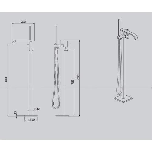Vidric Modern Floor Decked Bathtub Faucet Tub Filler Fashion Chrome Finished Floor Mount with Hand shower Bathtub Mixer Taps Squ