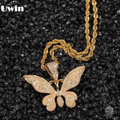 UWIN Hiphop Jewelry Butterfly Pendant Necklace Iced Out CZ Pendant for Women Bling Tennis Chain Choker Necklace Fashion Jewelry