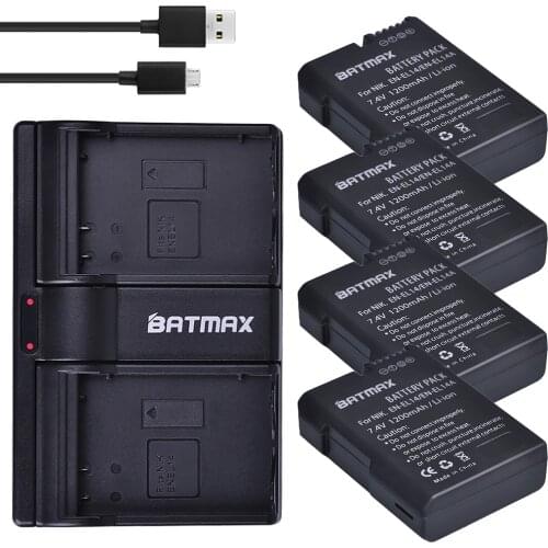 4Pc EN-EL14 EN-EL14a EN EL14 Battery +USB Dual Charger forNikon D5600 P7800,D3400 P7000,D5300,D5200,D3200,D3300,D5100,D3100,Df